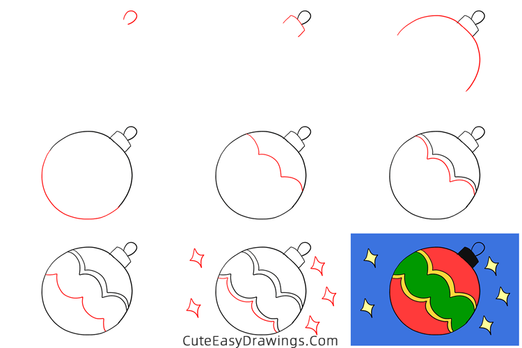 how to draw a christmas ball - www.cuteeasydrawings.com