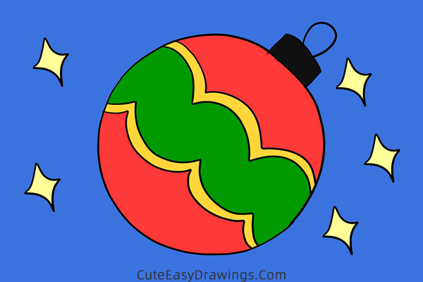 how to draw a christmas ball - www.cuteeasydrawings.com