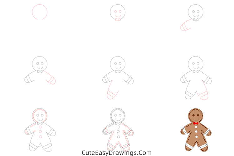 how to draw a christmas gingerbread man - www.cuteeasydrawings.com