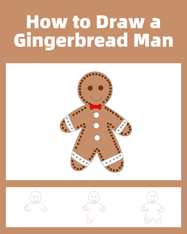 how to draw a christmas gingerbread man - www.cuteeasydrawings.com