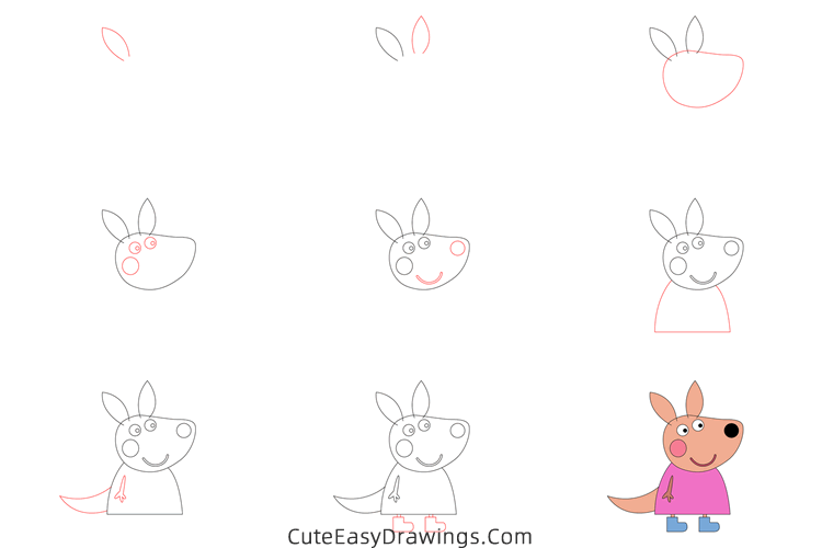 how to draw kylie kangaroo from peppa pig - www.cuteeasydrawings.com