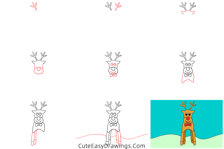 how to draw a gingerbread rudolph - www.cuteeasydrawings.com