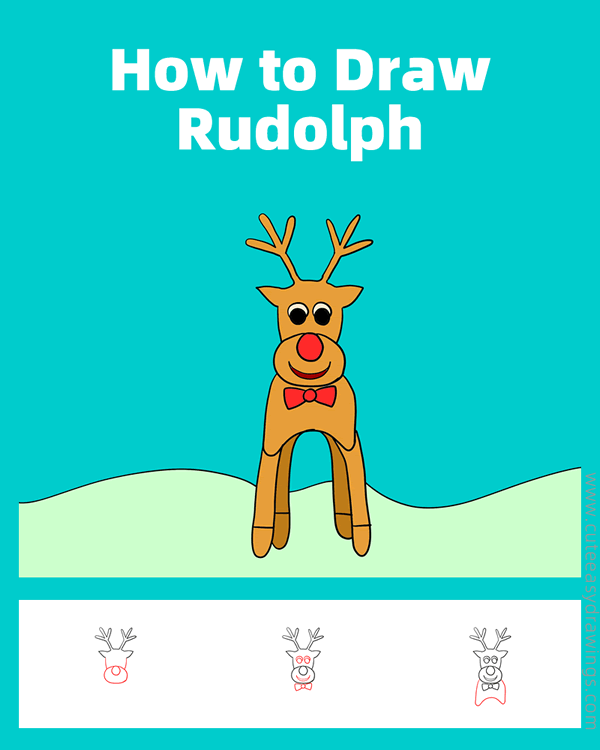 how to draw a gingerbread rudolph - www.cuteeasydrawings.com