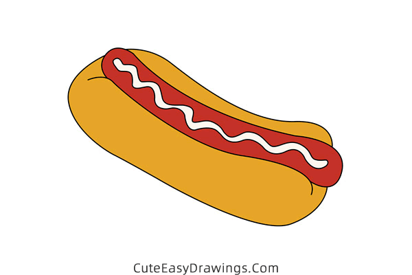 how to draw a hot dog - www.cuteeasydrawings.com