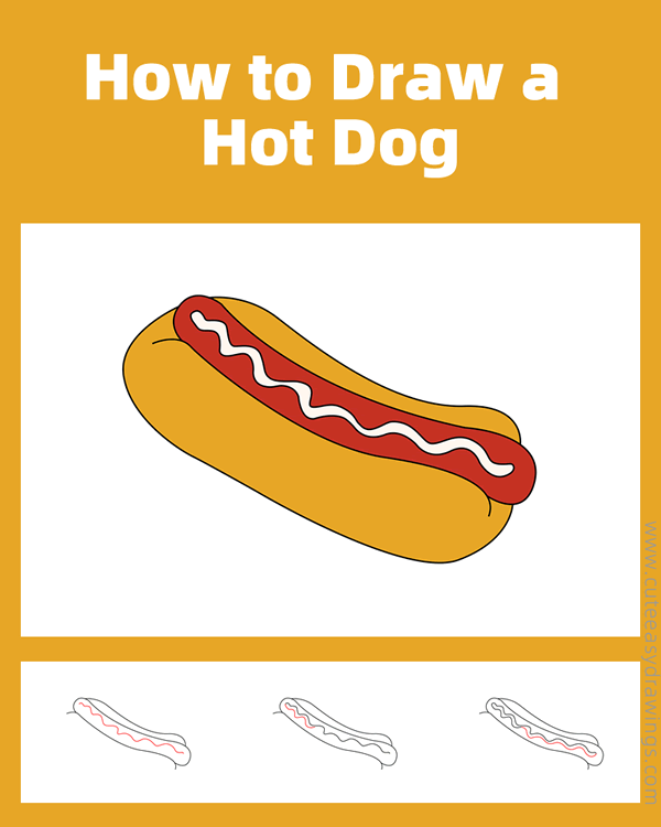 how to draw a hot dog - www.cuteeasydrawings.com