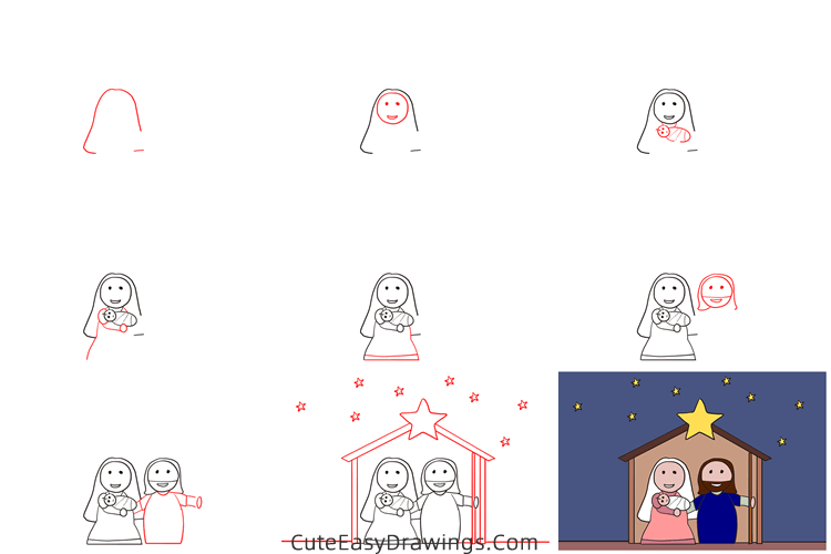 how to draw a family at christmas eve - www.cuteeasydrawings.com