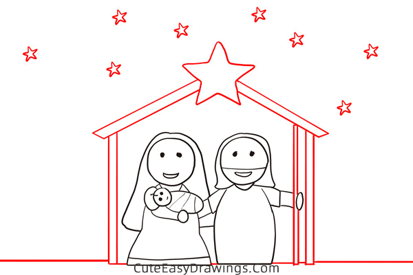 how to draw a family at christmas eve - www.cuteeasydrawings.com