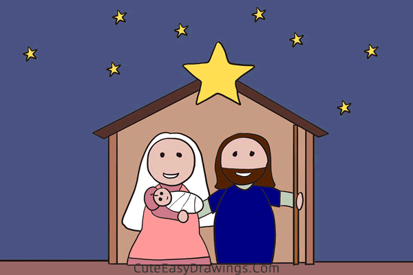 how to draw a family at christmas eve - www.cuteeasydrawings.com