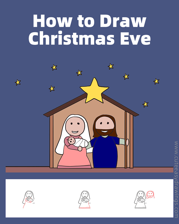 how to draw a family at christmas eve - www.cuteeasydrawings.com