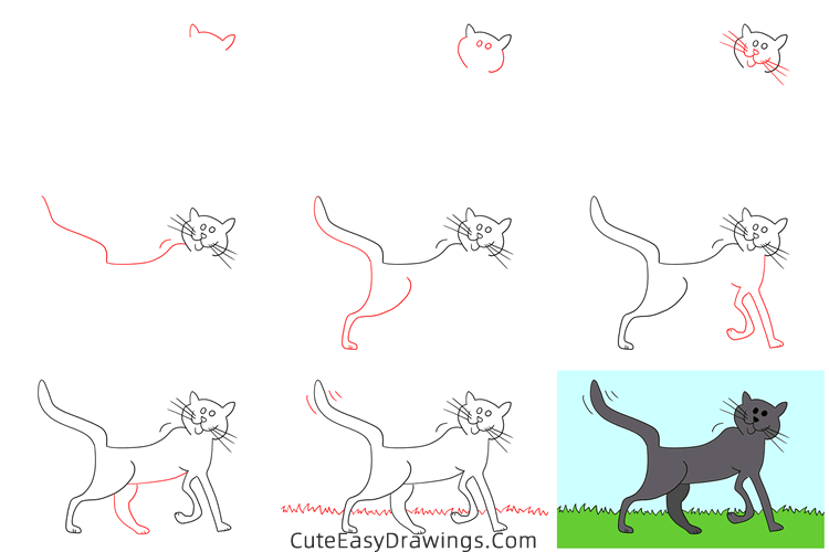 how to draw a black cat easy - www.cuteeasydrawings.com