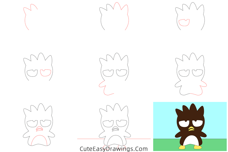 how to draw badtz maru - www.cuteeasydrawings.com