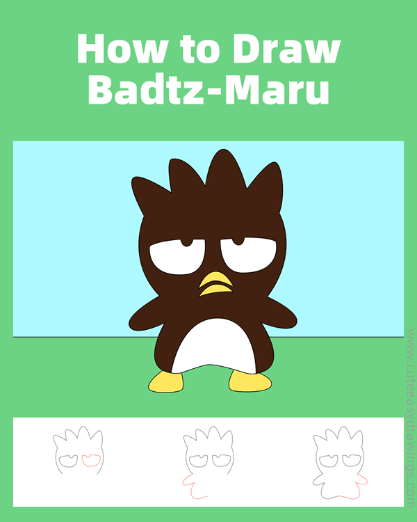 how to draw badtz maru - www.cuteeasydrawings.com