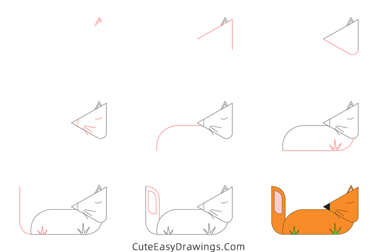 how to draw a sleeping fox - www.cuteeasydrawings.com