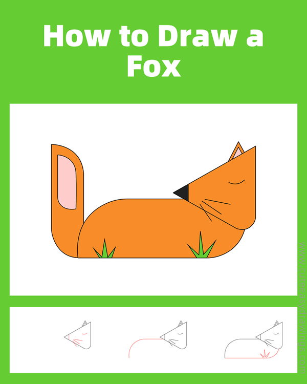 how to draw a sleeping fox - www.cuteeasydrawings.com