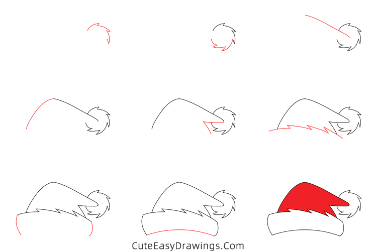 how to draw a santa hat - www.cuteeasydrawings.com