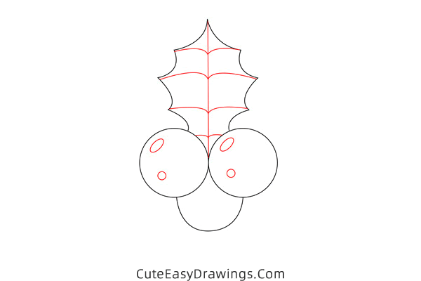 how to draw holly for christmas - www.cuteeasydrawings.com