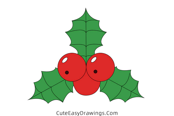 how to draw holly for christmas - www.cuteeasydrawings.com