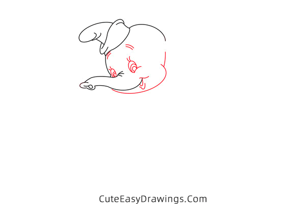 how to draw dumbo the elephant - www.cuteeasydrawings.com