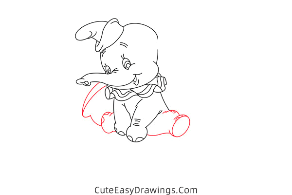 how to draw dumbo the elephant - www.cuteeasydrawings.com