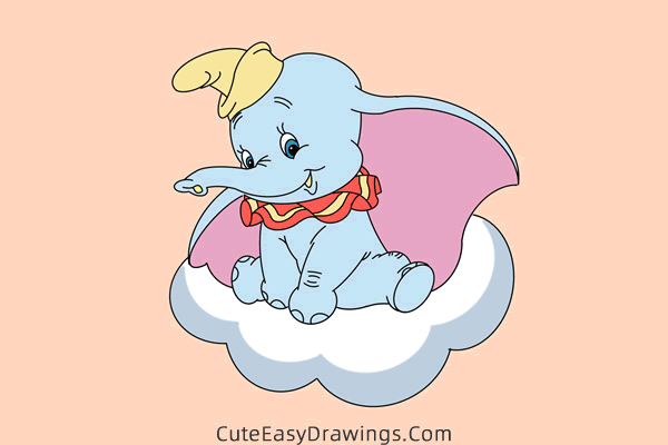 how to draw dumbo the elephant - www.cuteeasydrawings.com