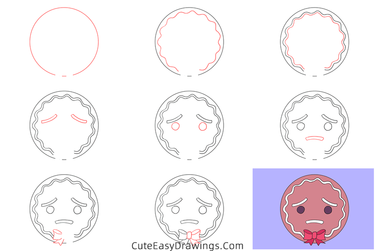 how to draw a gingerbread man face - www.cuteeasydrawings.com