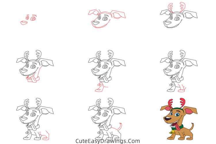 how to draw a christmas dog - www.cuteeasydrawings.com