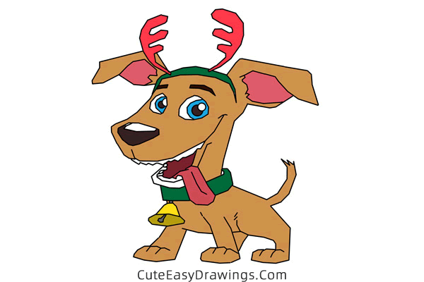 how to draw a christmas dog - www.cuteeasydrawings.com