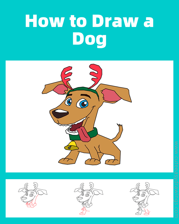 how to draw a christmas dog - www.cuteeasydrawings.com