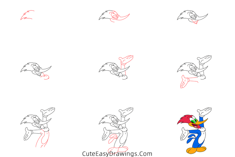 how to draw woody the woodpecker - www.cuteeasydrawings.com