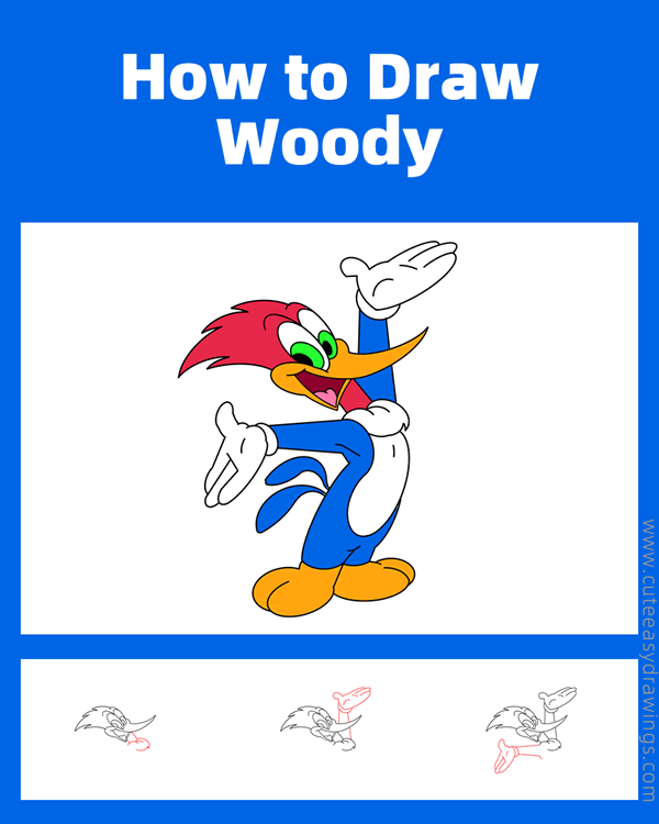 how to draw woody the woodpecker - www.cuteeasydrawings.com