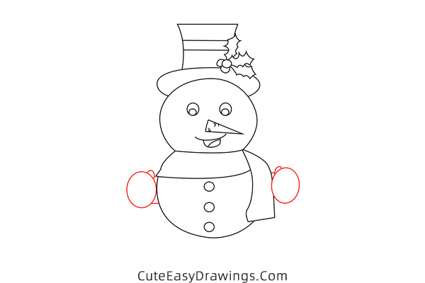 how to draw a christmas snowman - www.cuteeasydrawings.com