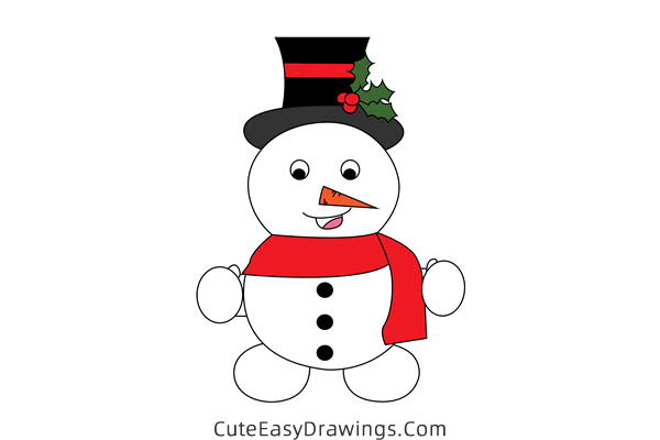 how to draw a christmas snowman - www.cuteeasydrawings.com