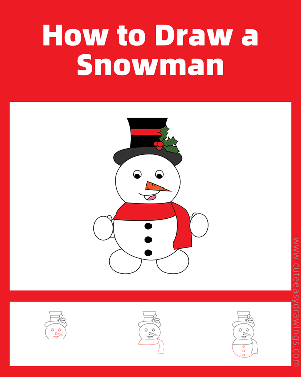 how to draw a christmas snowman - www.cuteeasydrawings.com