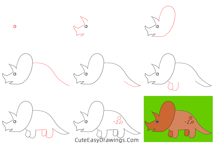 how to draw a triceratops - www.cuteeasydrawings.com