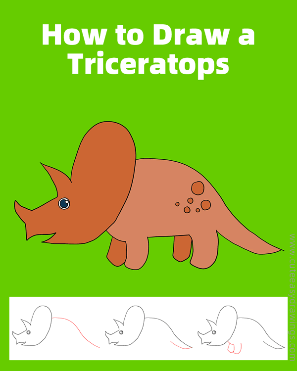 how to draw a triceratops - www.cuteeasydrawings.com