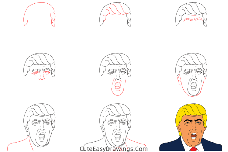 how to draw donald trump - www.cuteeasydrawings.com