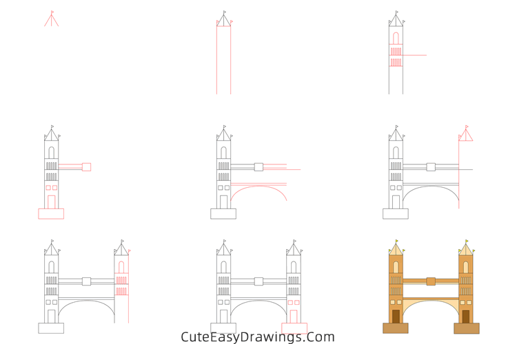 how to draw tower bridge - www.cuteeasydrawings.com