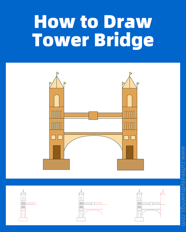 how to draw tower bridge - www.cuteeasydrawings.com