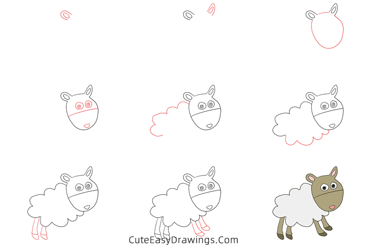 how to draw a lamb - www.cuteeasydrawings.com