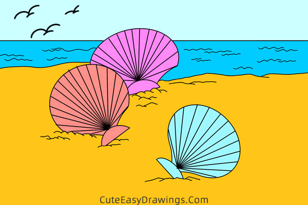 how to draw a seashell - www.cuteeasydrawings.com