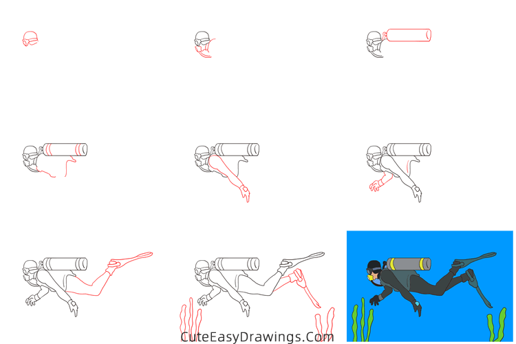 how to draw a scuba diver - www.cuteeasydrawings.com