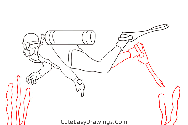 how to draw a scuba diver - www.cuteeasydrawings.com