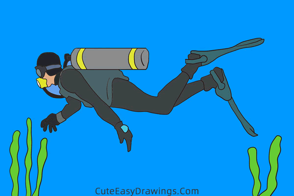 how to draw a scuba diver - www.cuteeasydrawings.com