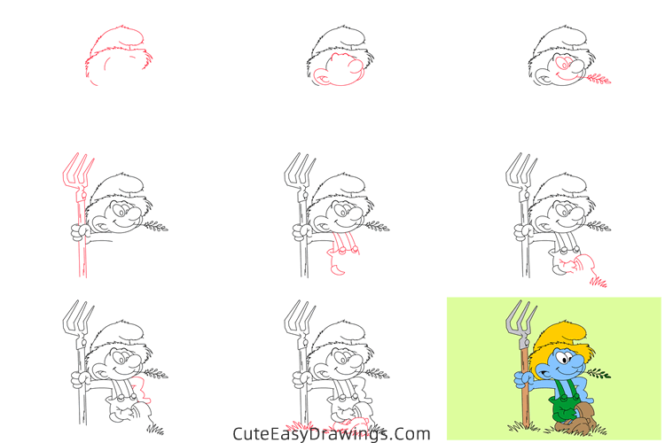 how to draw farmer smurf - www.cuteeasydrawings.com