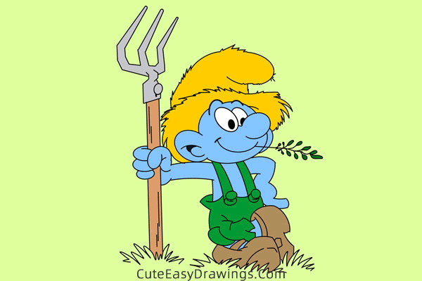 how to draw farmer smurf - www.cuteeasydrawings.com