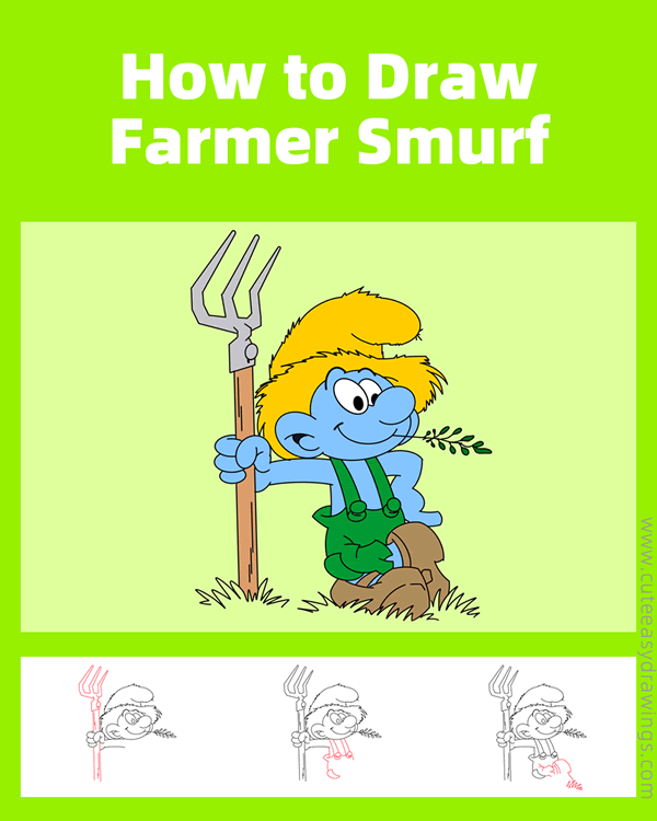 how to draw farmer smurf - www.cuteeasydrawings.com