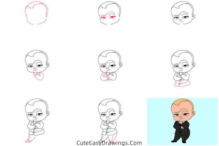 how to draw boss baby - www.cuteeasydrawings.com