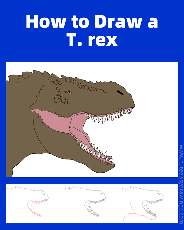 how to draw a realistic t rex head - www.cuteeasydrawings.com