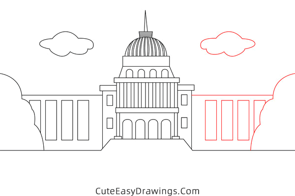 how to draw the white house - www.cuteeasydrawings.com