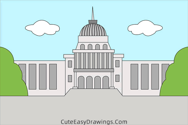 how to draw the white house - www.cuteeasydrawings.com